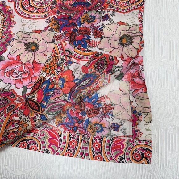 New ONDADEMAR Medium 100% Cotton Floral Paisley Resortwear Deep-V Top/Blouse - Picture 5 of 7